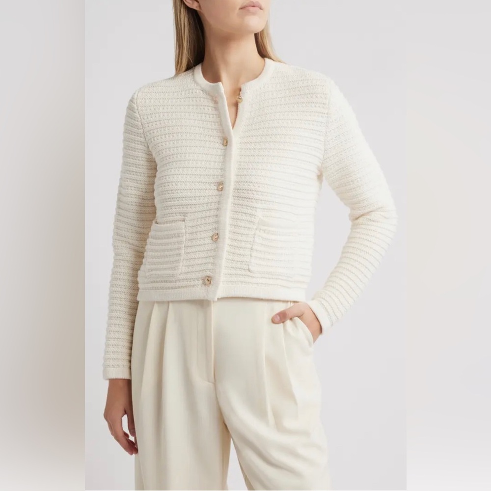NWT Caslon - Textured Sweater Pima Cotton Cardigan in Ivory Cream - Size XS